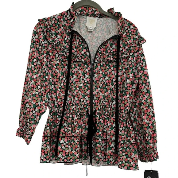 NWT Anna Sui Strawberry Print Windbreaker Jacket Blouse - Picture 1 of 10